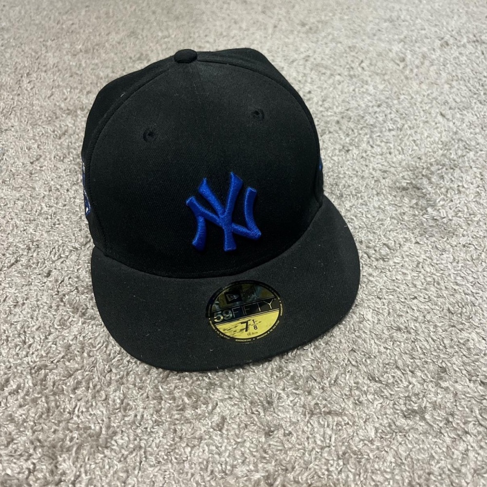 Mens Black Baseball Cap with Blue Embroidery